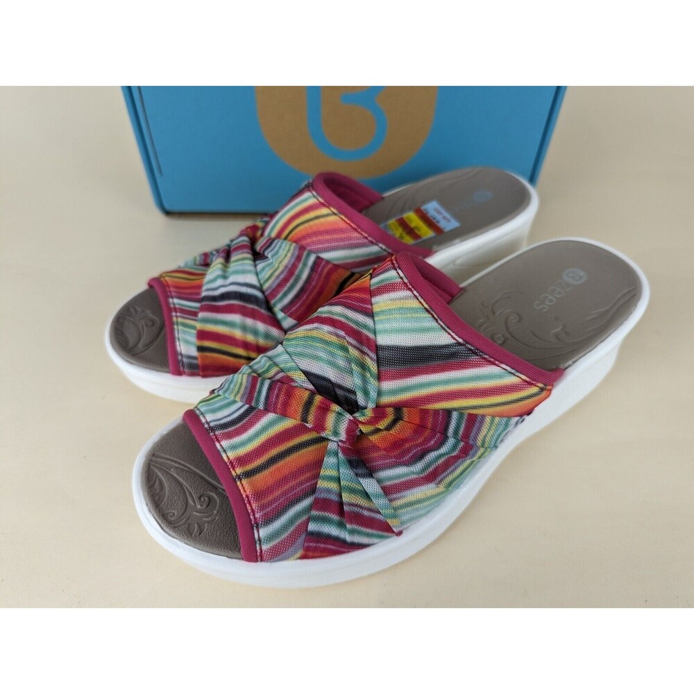 Bzees Smile II Slide Wedge Sandals Womens 8.5 M Wave Stripes Multi Shoes NWB